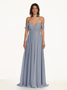 KissDress-Breona Twilight A Line Chiffon Off the Shoulder Twisted Long Bridesmaid Dress