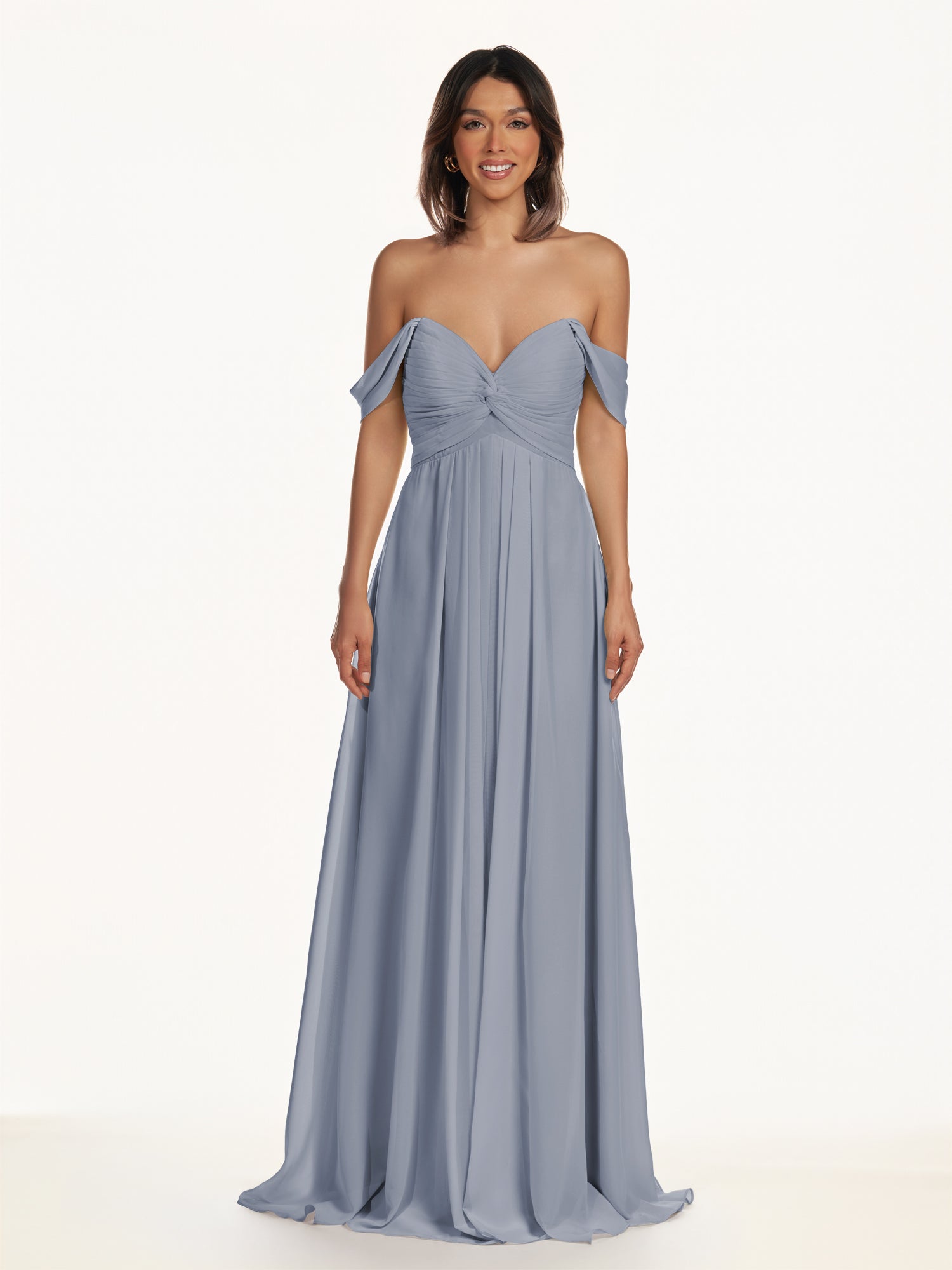 KissDress-Breona Twilight A Line Chiffon Off the Shoulder Twisted Long Bridesmaid Dress