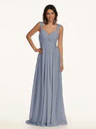 KissDress-Breona Twilight A Line Chiffon Off the Shoulder Twisted Long Bridesmaid Dress