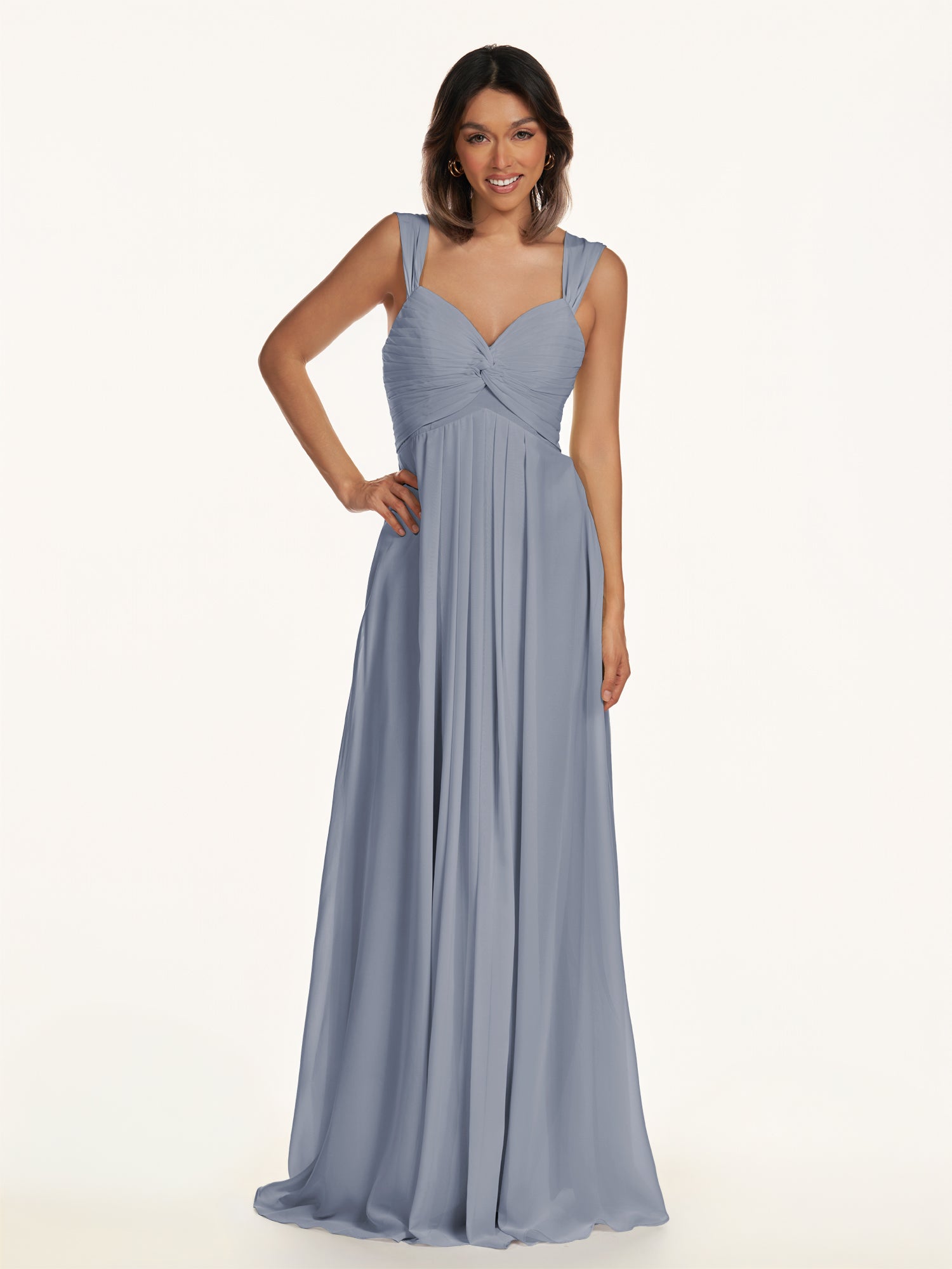 KissDress-Breona Twilight A Line Chiffon Off the Shoulder Twisted Long Bridesmaid Dress