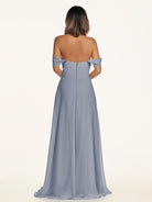 KissDress-Breona Twilight A Line Chiffon Off the Shoulder Twisted Long Bridesmaid Dress