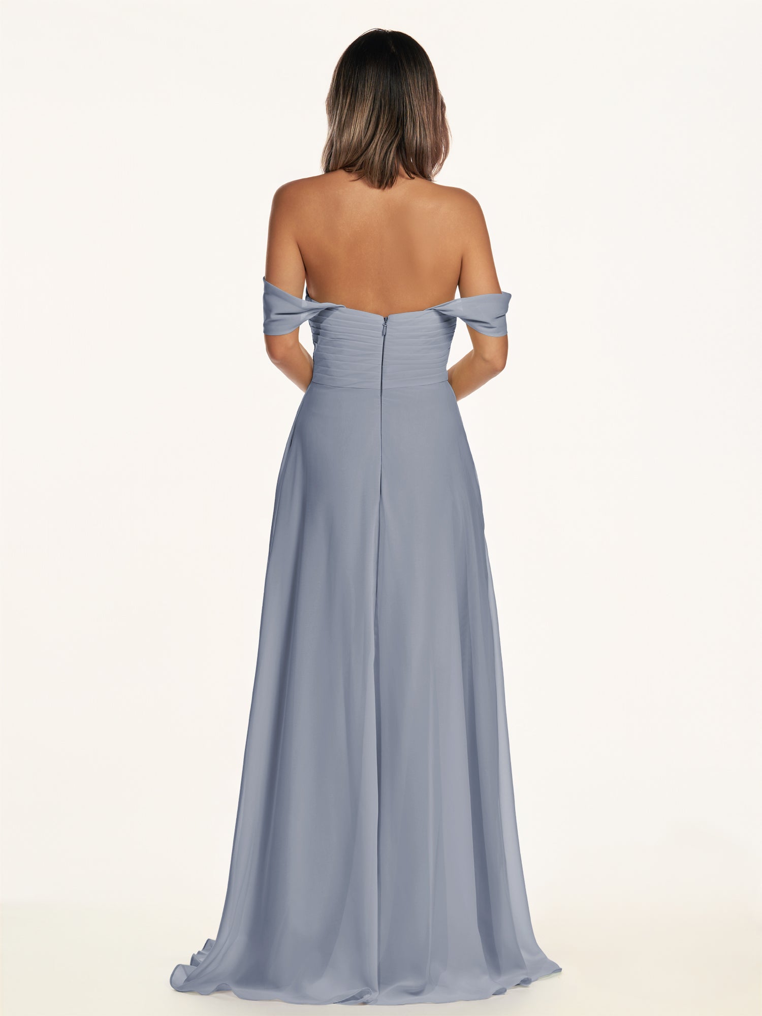 KissDress-Breona Twilight A Line Chiffon Off the Shoulder Twisted Long Bridesmaid Dress
