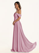 KissDress-Breona Vintage Mauve A Line Chiffon Off the Shoulder Twisted Long Bridesmaid Dress