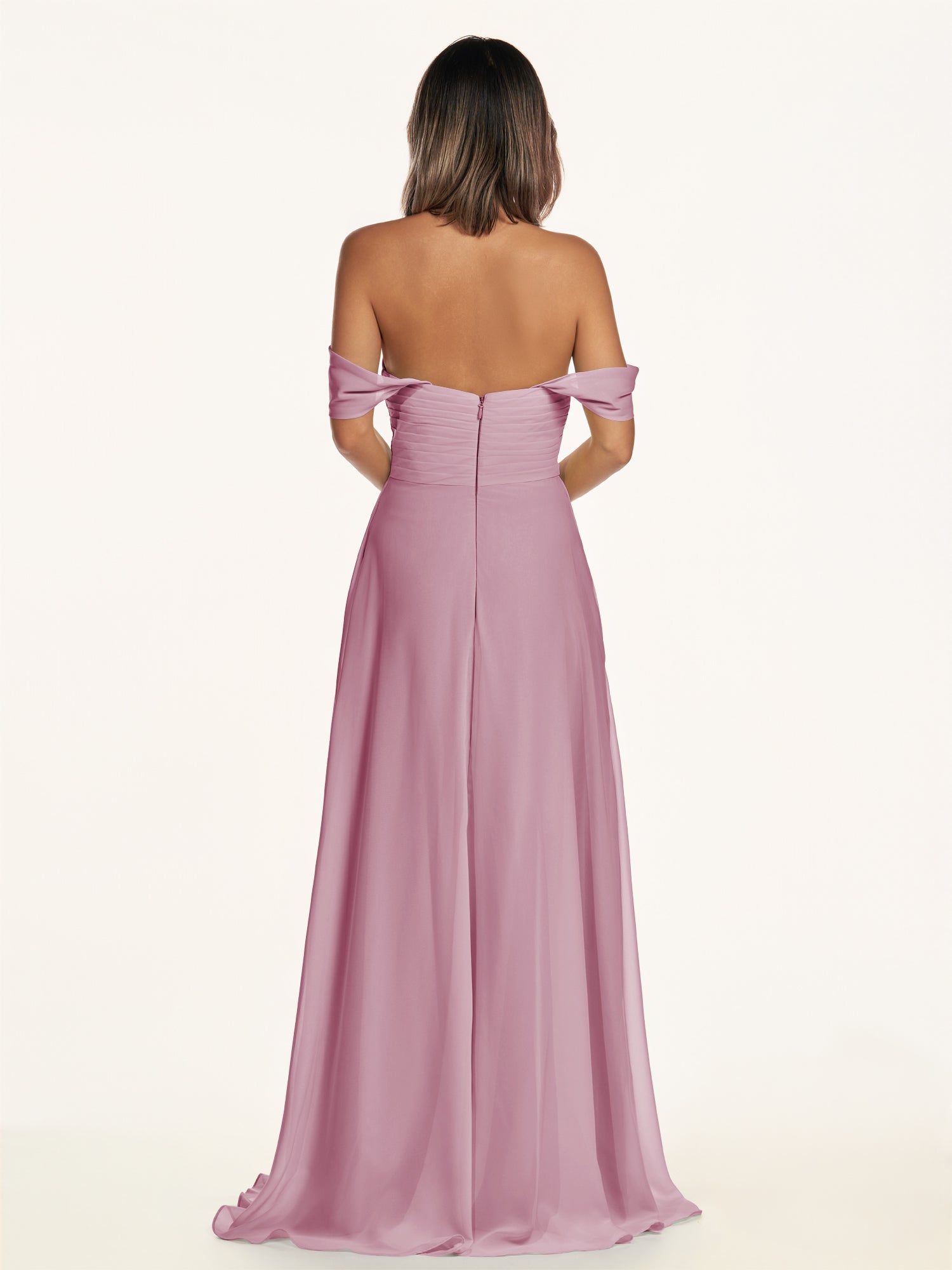 KissDress-Breona Vintage Mauve A Line Chiffon Off the Shoulder Twisted Long Bridesmaid Dress