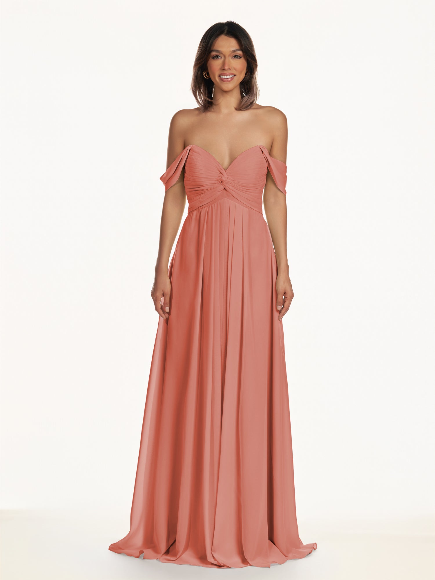 KissDress-Breona Wild Rose A Line Chiffon Off the Shoulder Twisted Long Bridesmaid Dress