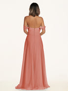 KissDress-Breona Wild Rose A Line Chiffon Off the Shoulder Twisted Long Bridesmaid Dress