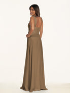 KissDress-Breona Willow Green A Line Chiffon Off the Shoulder Twisted Long Bridesmaid Dress