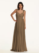 KissDress-Breona Willow Green A Line Chiffon Off the Shoulder Twisted Long Bridesmaid Dress