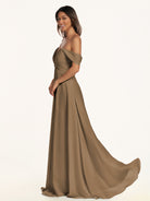 KissDress-Breona Willow Green A Line Chiffon Off the Shoulder Twisted Long Bridesmaid Dress