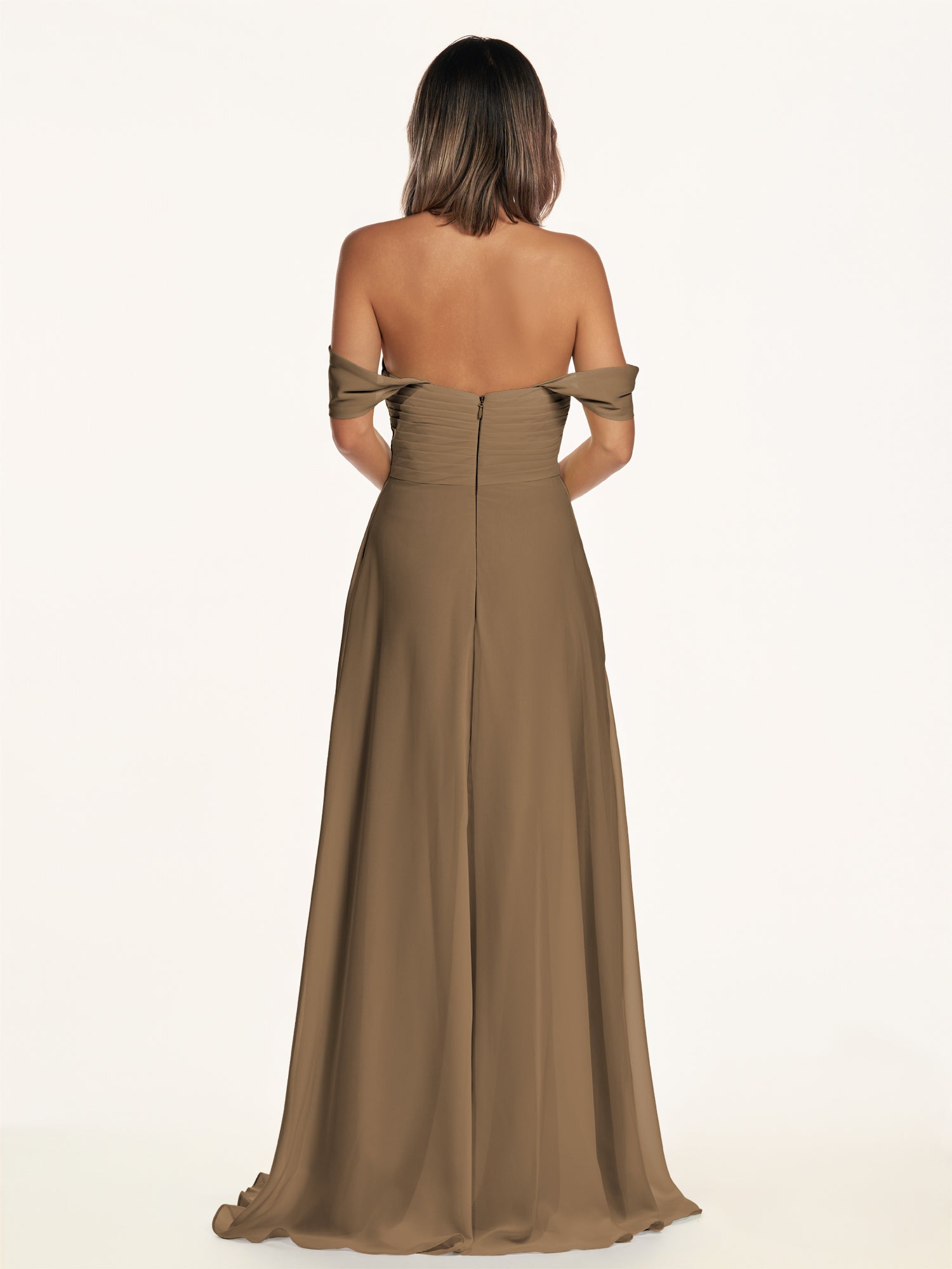 KissDress-Breona Willow Green A Line Chiffon Off the Shoulder Twisted Long Bridesmaid Dress