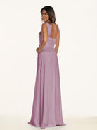 KissDress-Breona Wisteria A Line Chiffon Off the Shoulder Twisted Long Bridesmaid Dress