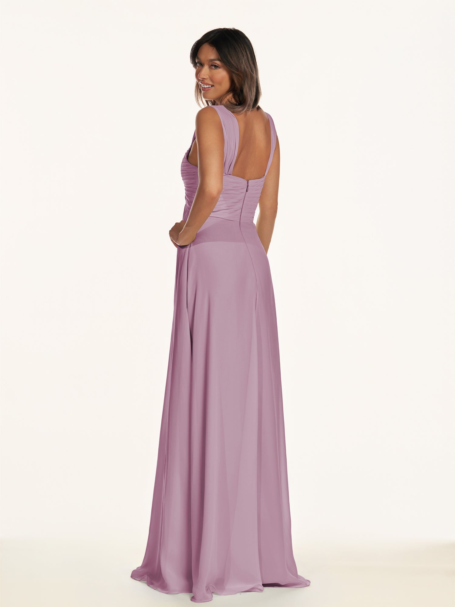 KissDress-Breona Wisteria A Line Chiffon Off the Shoulder Twisted Long Bridesmaid Dress