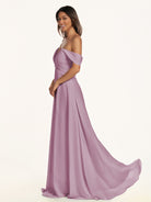 KissDress-Breona Wisteria A Line Chiffon Off the Shoulder Twisted Long Bridesmaid Dress