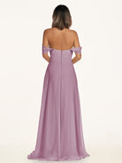 KissDress-Breona Wisteria A Line Chiffon Off the Shoulder Twisted Long Bridesmaid Dress