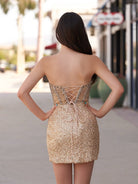 Bretta | Gold - Sparkly Bodycon Strapless Sequins Short Homecoming Dresses With Beadings - KissProm