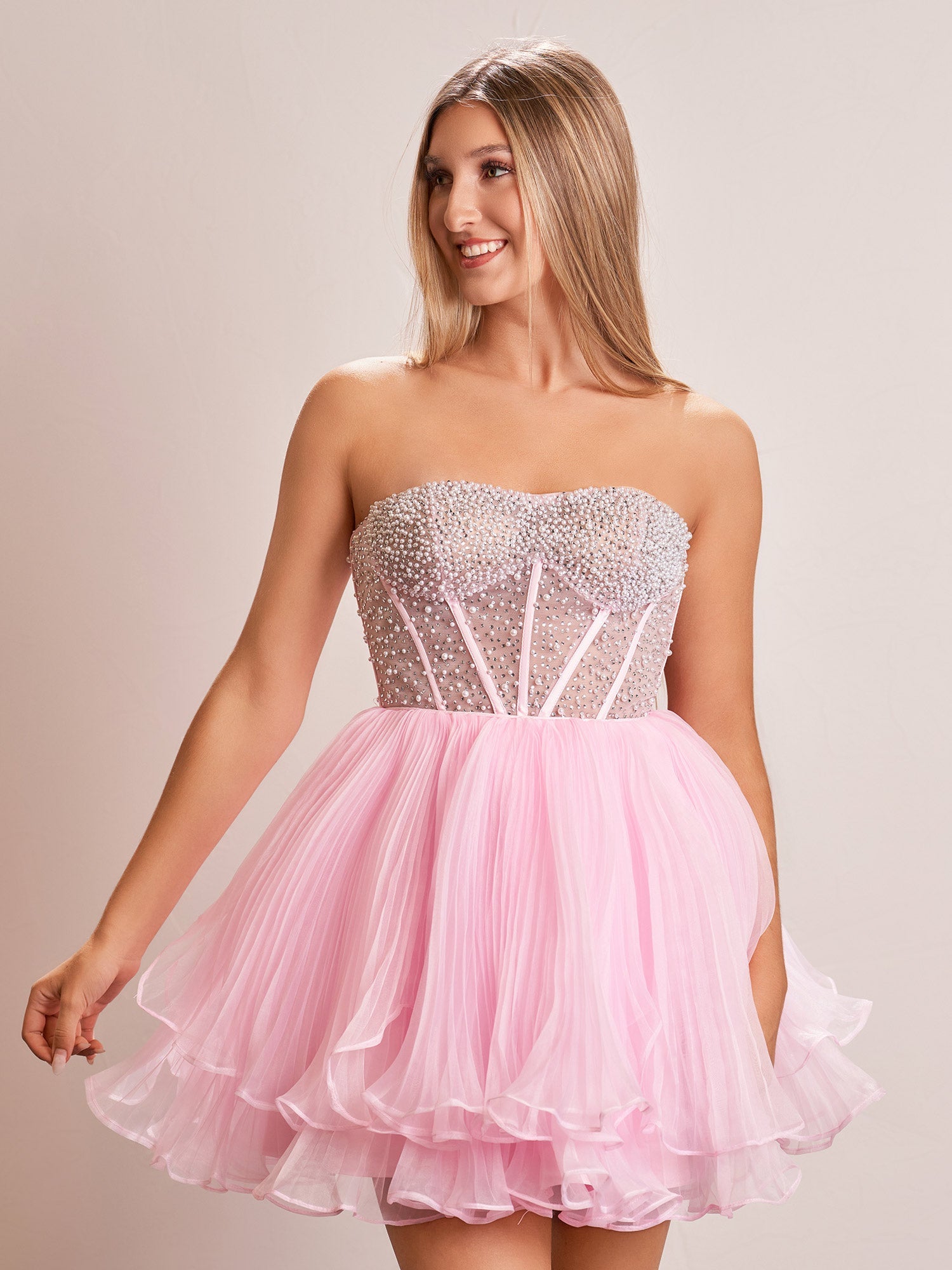 A-Line Pink Sweetheart Ruffled Short Homecoming Dress