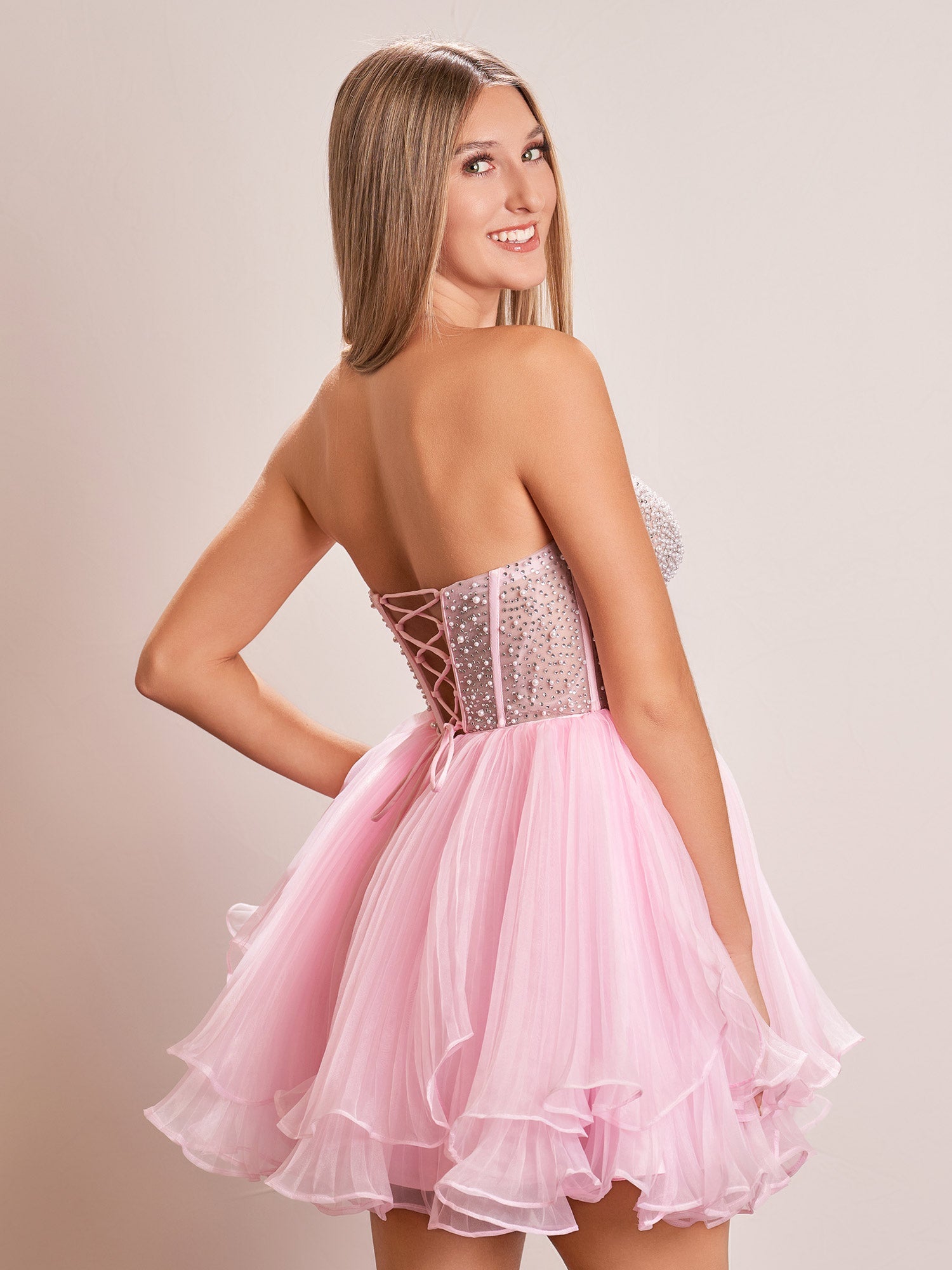 A-Line Pink Sweetheart Ruffled Short Homecoming Dress