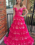 Princess Off the Shoulder Sequined Lace Prom Dress