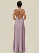 KissDress-Caris Dusk A Line Chiffon Halter Neck Pleated Long Bridesmaid Dress with Slit