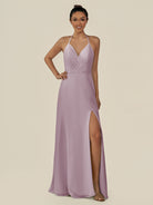 KissDress-Caris Dusk A Line Chiffon Halter Neck Pleated Long Bridesmaid Dress with Slit