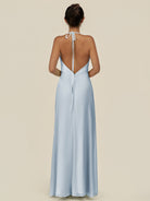 KissDress-Caris Ice A Line Chiffon Halter Neck Pleated Long Bridesmaid Dress with Slit