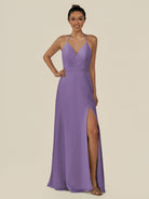 KissDress-Caris Tahiti A Line Chiffon Halter Neck Pleated Long Bridesmaid Dress with Slit