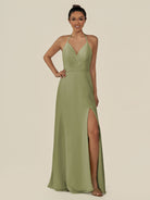KissDress-Caris Thyme A Line Chiffon Halter Neck Pleated Long Bridesmaid Dress with Slit