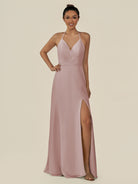 KissDress-Caris Toffee A Line Chiffon Halter Neck Pleated Long Bridesmaid Dress with Slit