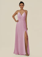KissDress-Caris Vintage Mauve A Line Chiffon Halter Neck Pleated Long Bridesmaid Dress with Slit