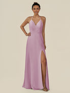 KissDress-Caris Wisteria A Line Chiffon Halter Neck Pleated Long Bridesmaid Dress with Slit