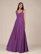 KissDress-Cerelia Amethyst A Line V Neck Chiffon Long Bridesmaid Dress with Pleats