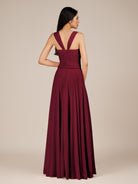KissDress-Cerelia Berry A Line V Neck Chiffon Long Bridesmaid Dress with Pleats