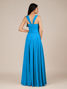 KissDress-Cerelia Blue Jay A Line V Neck Chiffon Long Bridesmaid Dress with Pleats