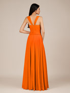 KissDress-Cerelia Cinnamon A Line V Neck Chiffon Long Bridesmaid Dress with Pleats