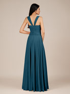 KissDress-Cerelia Dark Teal A Line V Neck Chiffon Long Bridesmaid Dress with Pleats