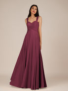 KissDress-Cerelia Desert Rose A Line V Neck Chiffon Long Bridesmaid Dress with Pleats