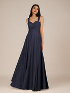 KissDress-Cerelia Dusk Blue A Line V Neck Chiffon Long Bridesmaid Dress with Pleats