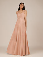KissDress-Cerelia English Rose A Line V Neck Chiffon Long Bridesmaid Dress with Pleats