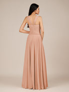 KissDress-Cerelia English Rose A Line V Neck Chiffon Long Bridesmaid Dress with Pleats