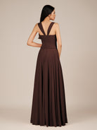 KissDress-Cerelia Espresso A Line V Neck Chiffon Long Bridesmaid Dress with Pleats