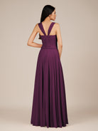 KissDress-Cerelia Fig A Line V Neck Chiffon Long Bridesmaid Dress with Pleats
