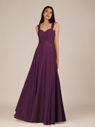 KissDress-Cerelia Fig A Line V Neck Chiffon Long Bridesmaid Dress with Pleats