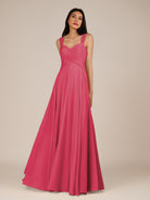 KissDress-Cerelia Fuchsia A Line V Neck Chiffon Long Bridesmaid Dress with Pleats