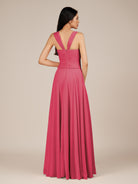 KissDress-Cerelia Fuchsia A Line V Neck Chiffon Long Bridesmaid Dress with Pleats