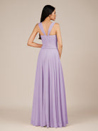 KissDress-Cerelia Lavender A Line V Neck Chiffon Long Bridesmaid Dress with Pleats