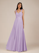 KissDress-Cerelia Lavender A Line V Neck Chiffon Long Bridesmaid Dress with Pleats