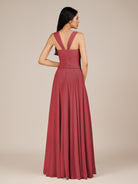 KissDress-Cerelia Merlot A Line V Neck Chiffon Long Bridesmaid Dress with Pleats