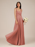 KissDress-Cerelia Mulberry A Line V Neck Chiffon Long Bridesmaid Dress with Pleats