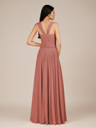 KissDress-Cerelia Mulberry A Line V Neck Chiffon Long Bridesmaid Dress with Pleats