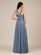 KissDress-Cerelia Neptune A Line V Neck Chiffon Long Bridesmaid Dress with Pleats